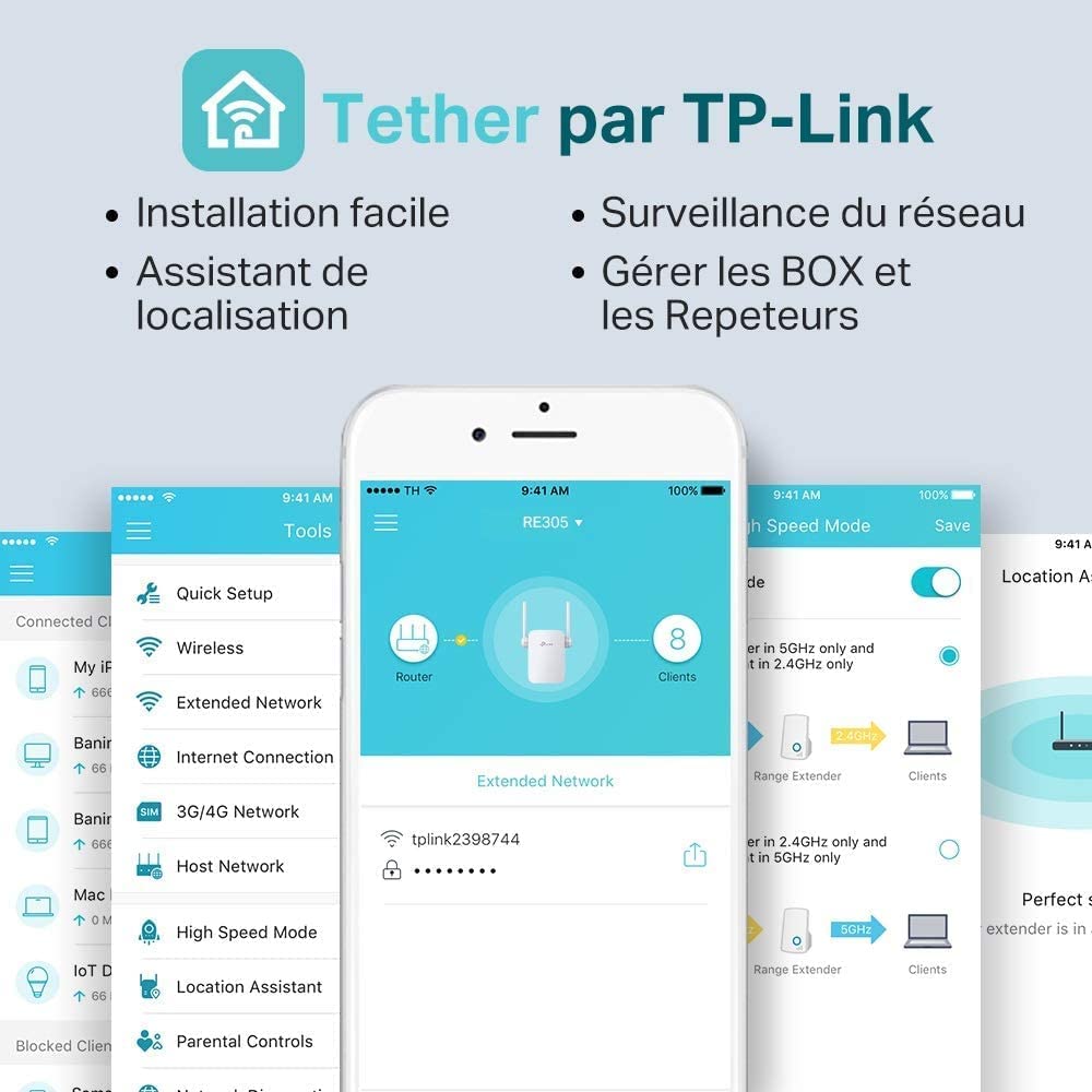 une application pour vous aider a installer votre repeteur Installation facile et rapide de votre répéteur wifi grace a l'application tether disponible sur android et apple