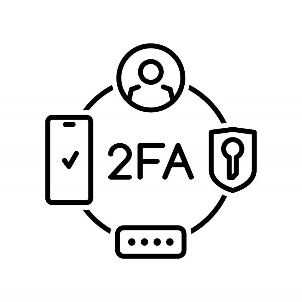 Icône double authentification, 2FA pour la sécurité de vos connexions sur les sites Internet